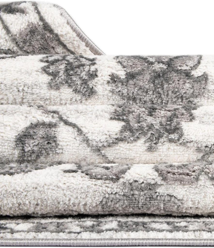 Boston Rug - 9' 10 x 14' 1 White Gray Easy-Clean Rug - Floral Botanical Motif