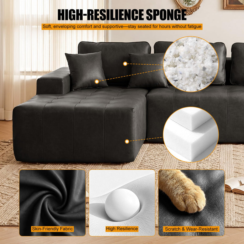108.3" L-Sectional Couches, Faux Leather Couch Bed