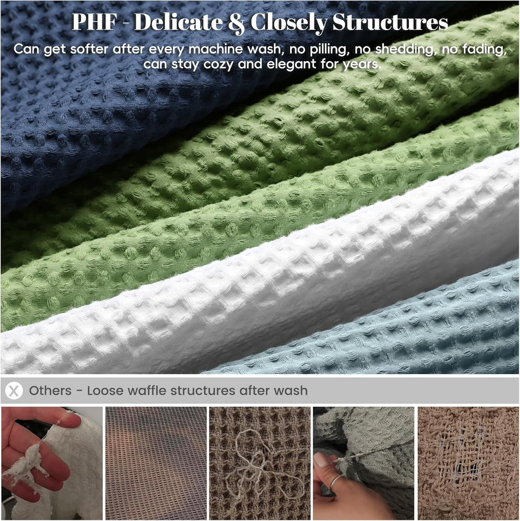 100% Cotton Waffle Weave Throw Blanket 50" x 60"-Lightweight Cozy Washed Soft Breathable Throw Blanket for Adults and