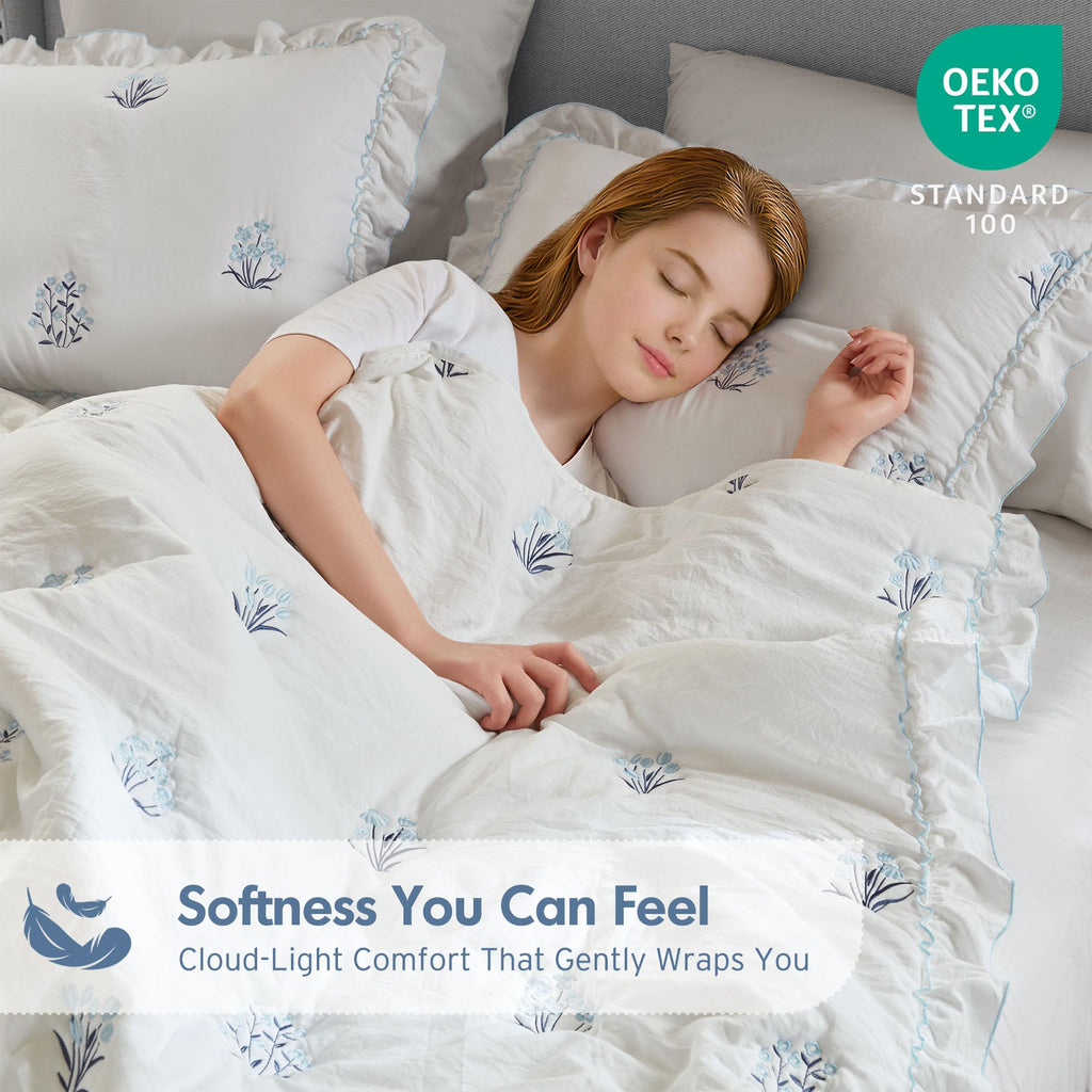 Floral Ruffle Ultra Soft Blue Quilt Set, 2pc