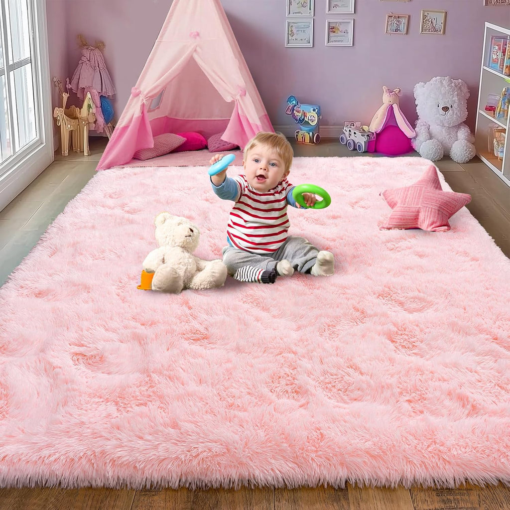 Ultra Soft Pink Rugs 6x9 Feet, Fluffy Shag Area Rugs, Large Comfy Furry for Girls Kids Baby Room Decor Teenage Pastel