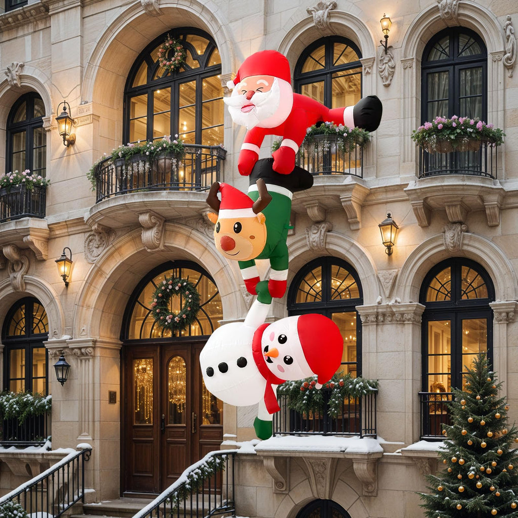 8FT Christmas Inflatables Outdoor, Hanging Santa with Reindeer Roof Decor