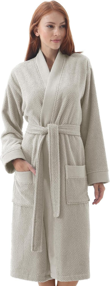 Turkish Cotton Bathrobe for Women - Organic GOTS Certified Terry Hooded Kimono Robe - Spa Quality Women's Cotton Robe