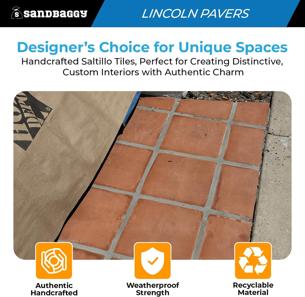 Lincoln Saltillo Tile 12x12 | Unsealed Handmade Square Mexican Terracotta Floor Tile - (12x12, 10, Count)