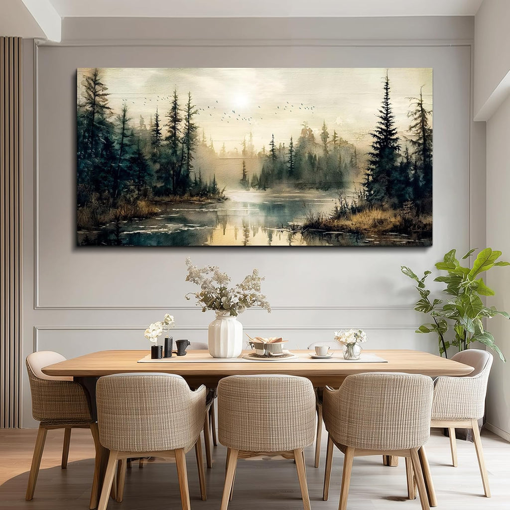 Canvas Wall Art Large Wall Decor Modern Office Wall Decorations Forest River Landscape Paintings Farmhouse Pictures