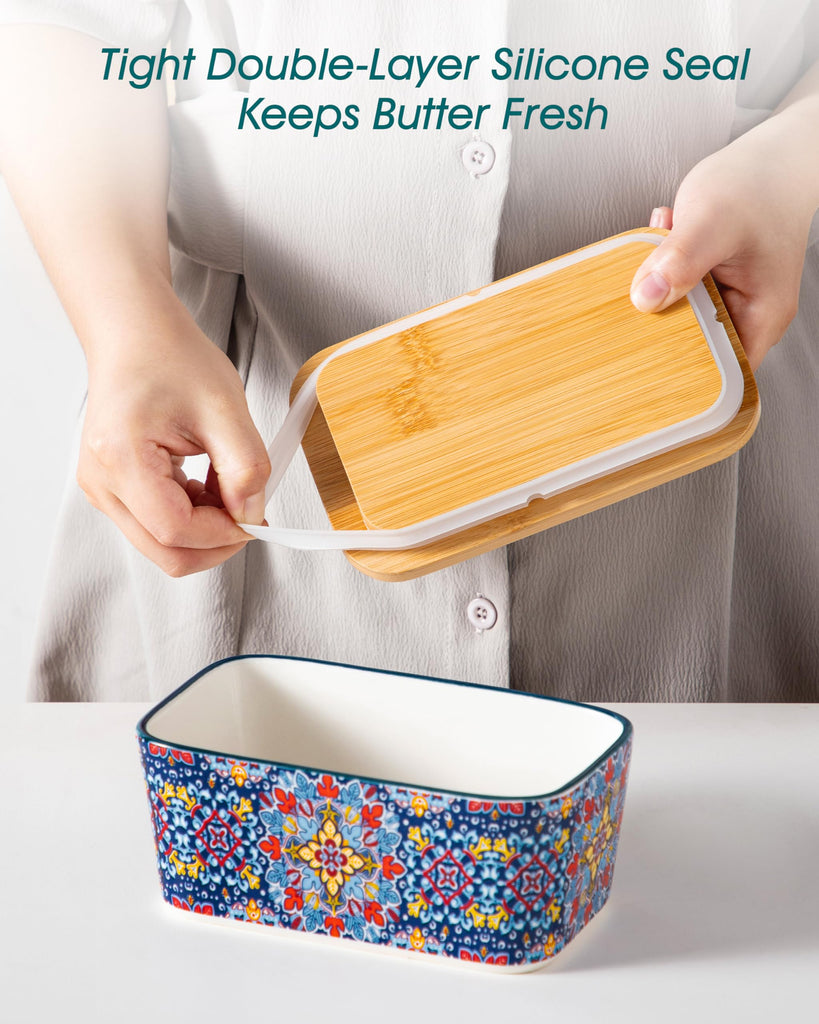 6.5" Butter Dish with Lid, Ceramic Butter Dish for Countertop