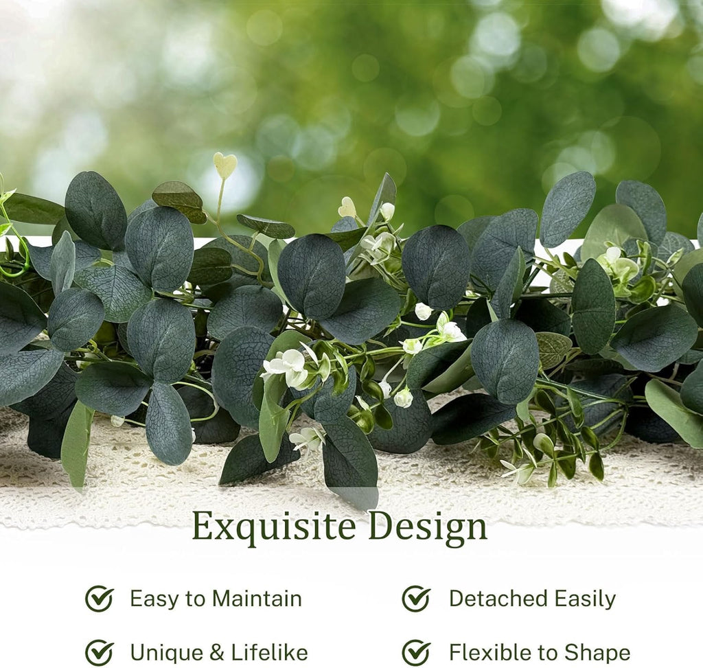 Eucalyptus Garland, 6FT Green Flower Garland Decor, Spring Summer Artificial Faux Eucalyptus Leaves Greenery - Set of 4