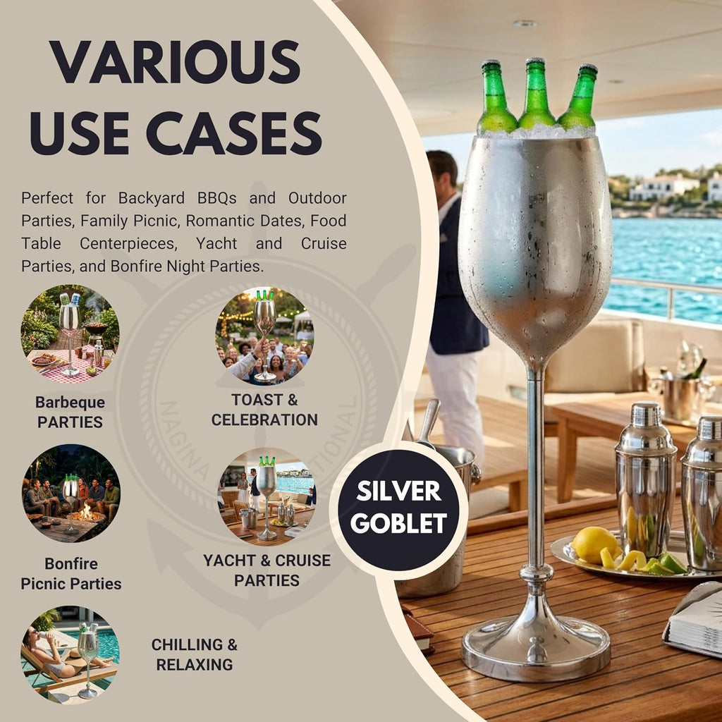 Large Champagne Glass Premium Aluminum Free Standing Nickel Plated Wine Chiller | Wine Coolers & Cellar With Ice