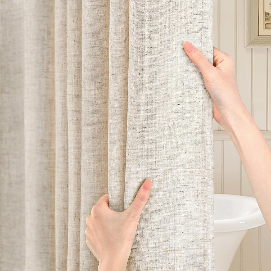 Extra Long Linen Shower Curtain Boho Farmhouse Beige Shower Curtains Neutral Luxury Fabric,Ivory 72 x 84