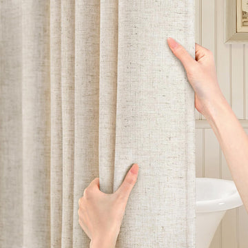 Ivory Linen Shower Curtain with Hooks, 72" W x 72" W