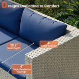 Patio Furniture Set, 7-Piece Outdoor Sectional All-Weather Wicker Patio Conversation Set for Backyard (Navy Blue