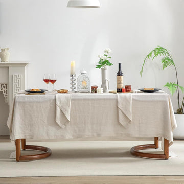 Pure Linen Hemstitch Tablecloth,100% Stonewashed French Linen tablecloths Dining Rectangle Tables,60