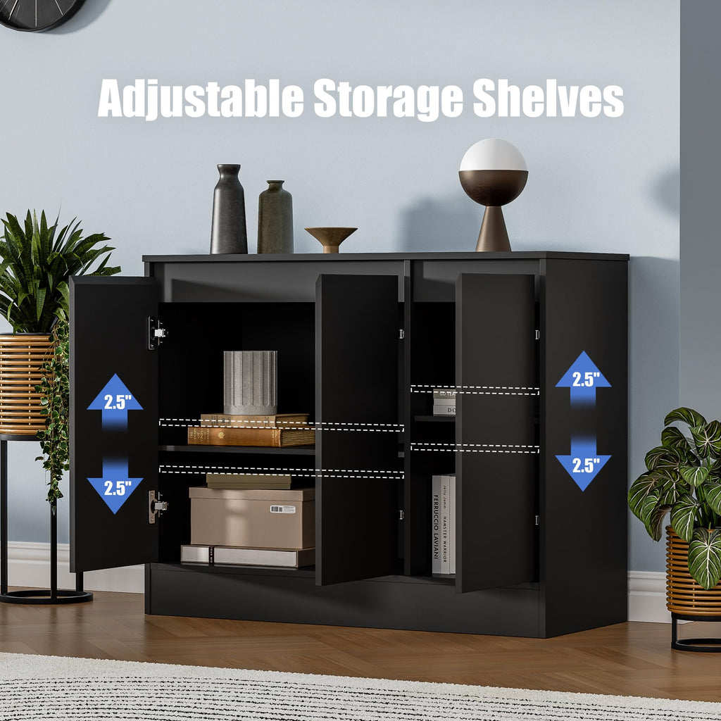 Buffet Cabinet with 3 Doors, Coffee Bar Cabinet with Storage, Black