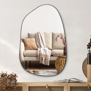 Irregular Wall Mirror Asymmetrical Mirror, 40''x26'' Black Mirror Bedroom Living Room Entryway, Decorative Modern