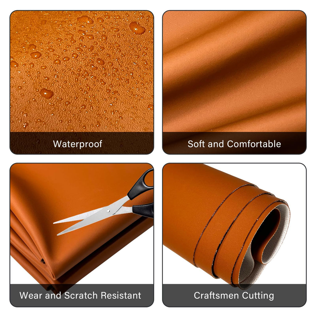 Faux Leather Fabric, 54"x36" 1.2mm Thick Durable Synthetic Upholstery Leather Vinyl, Soft Smooth Waterproof