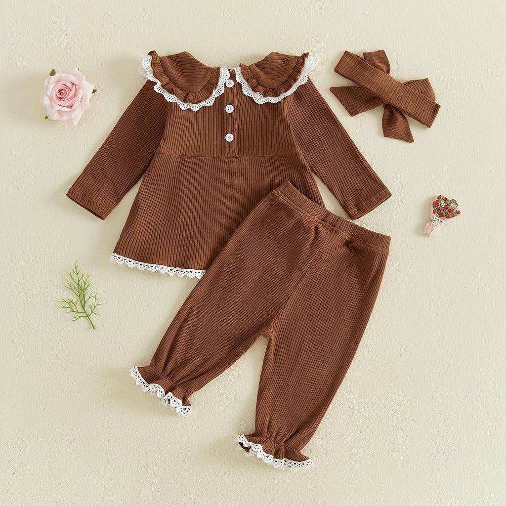 Baby Girl Clothes Toddler Fall Winter Outfit Ribbed Sweatshirt Top Pant Set