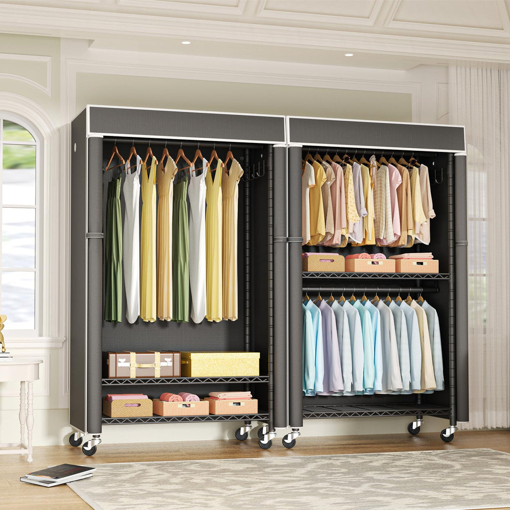 Black Clothing Rack with Dark Gray Cover, P1C Rolling Closets