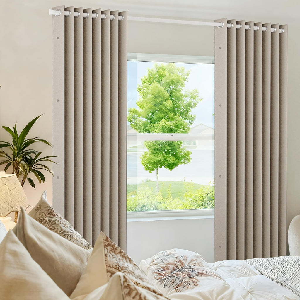 Full Blackout Memory Trained Pleated Curtains with Magnetic Closure, Room Darkening Thermal Insulated Drape Indoor