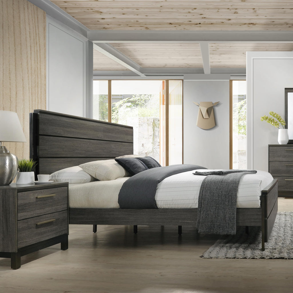 Ioana 187 Antique Grey Finish Wood Bed Room Set, King Size Bed, Dresser, Mirror, Night Stand, Chest