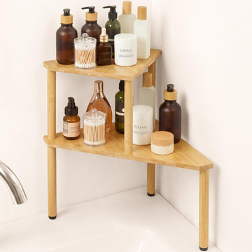 Bamboo Corner Shelf, Bathroom Countertop & Vanity Organizer