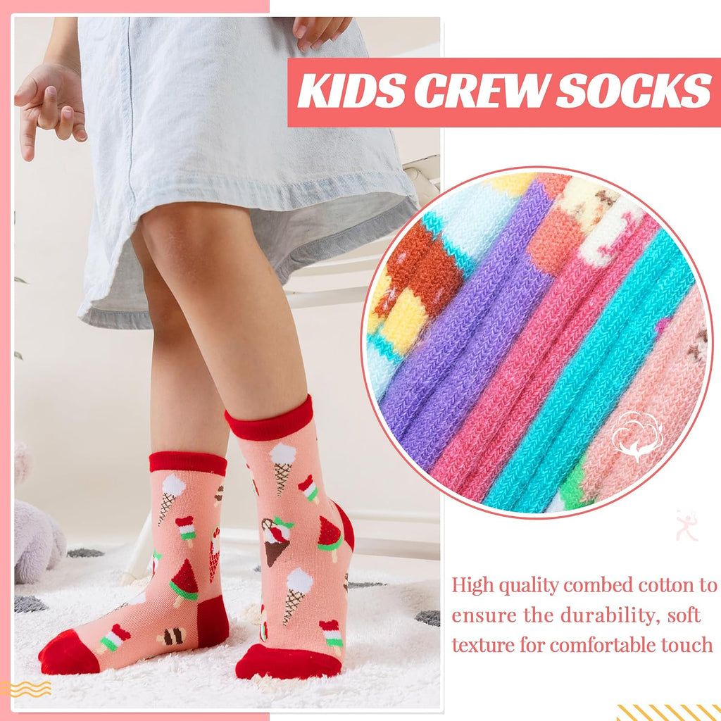 Kids Girls Boys Cotton Crew Socks Funny Crazy Novelty Cartoon Cute Silly Dress Socks 6 Pairs