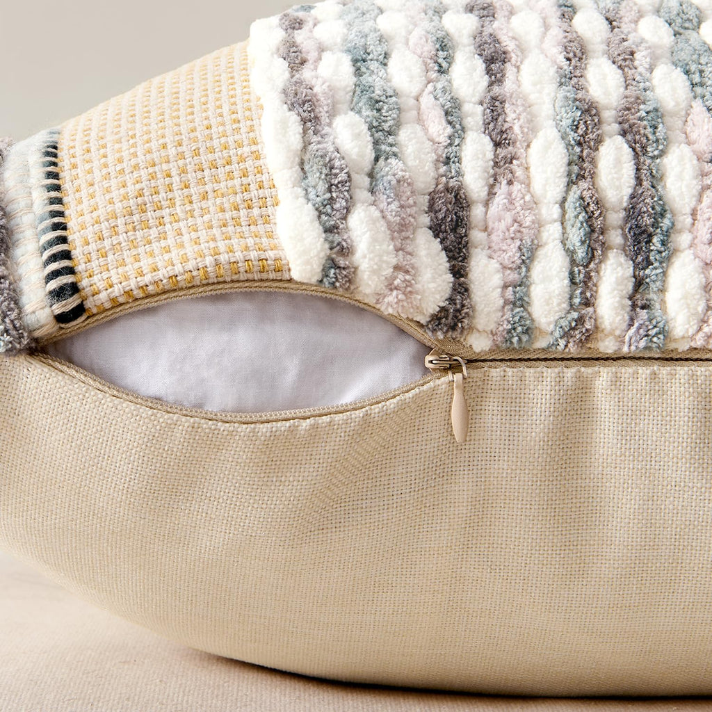 Boho Decorative Pillow Covers Gray Blue Stripe 18x18 Inch Pack of 1