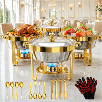 7QT Gold Chafing Dishes for Buffet, 4 Pack Buffet Servers and Warmers Set