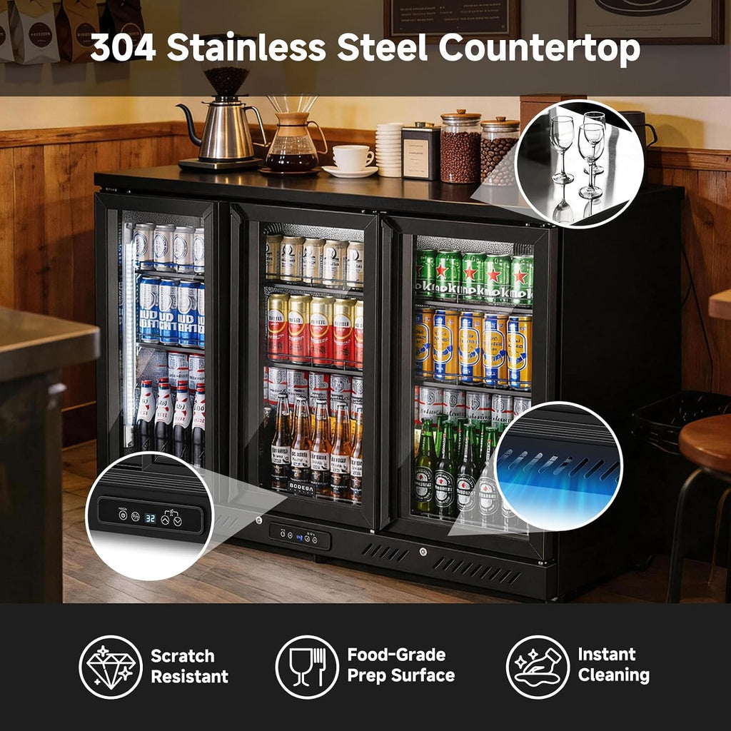 Commercial Bar Cooler With 3 Glass Doors,11.4 Cu.Ft Under Counter Beverage Refrigerator