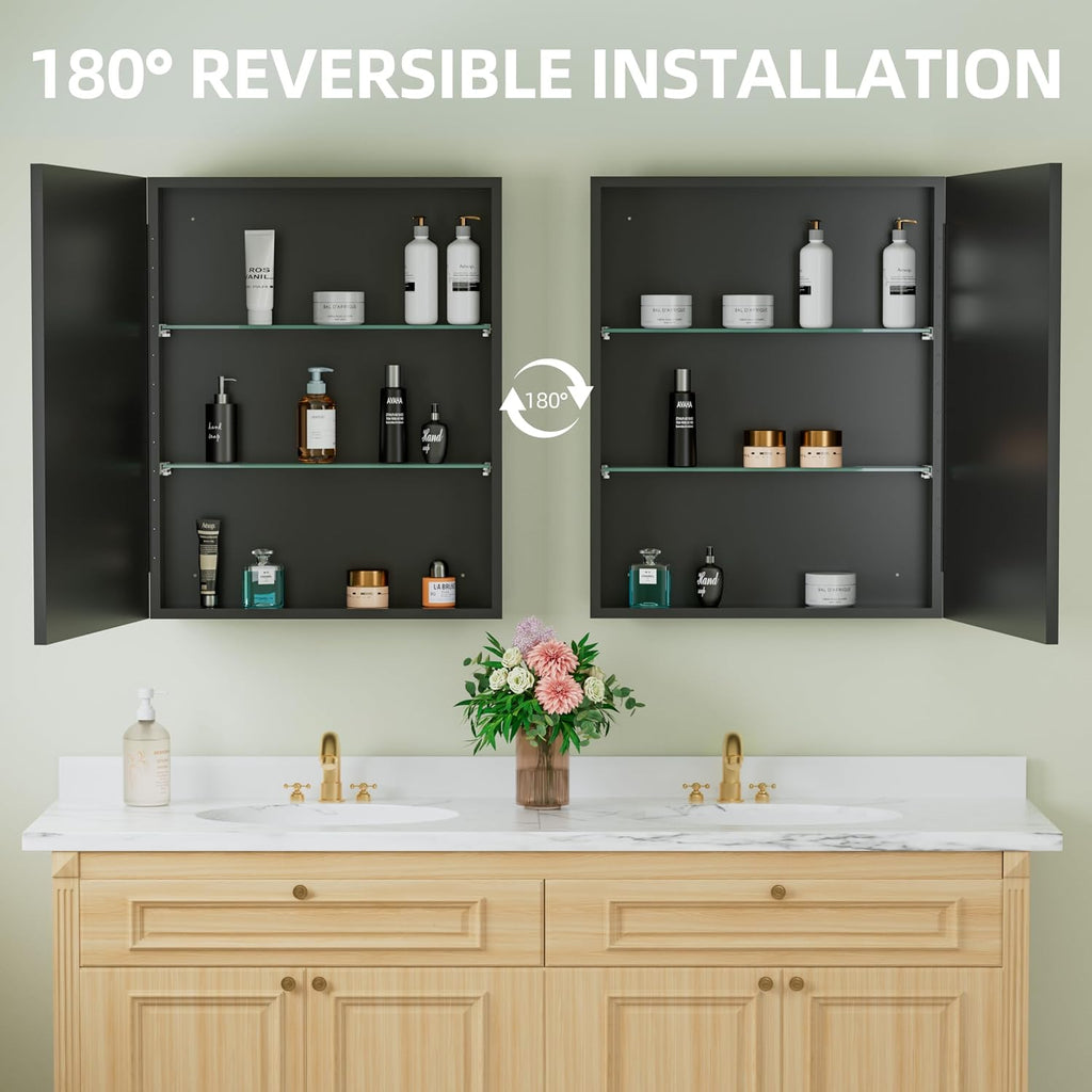 24 x 30 Inch Framed Medicine Cabinet Mirror, Recessed/Wall Mounted | Fully Assembled, Fits 23-3/8 x 28-13/16 Inch