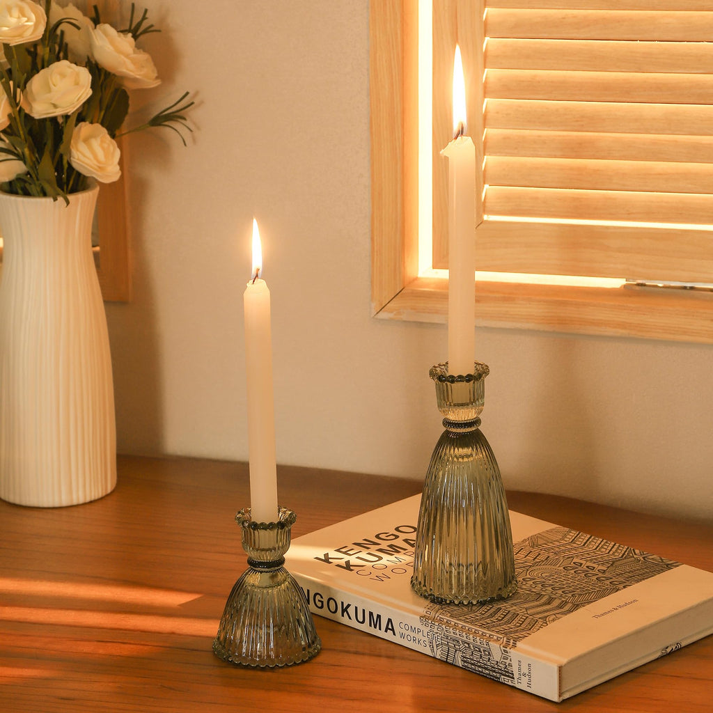 Vertical Stripe Candlestick Holders Set of 3, Premium Glass Candle Holders for Candlesticks and Taper Candles
