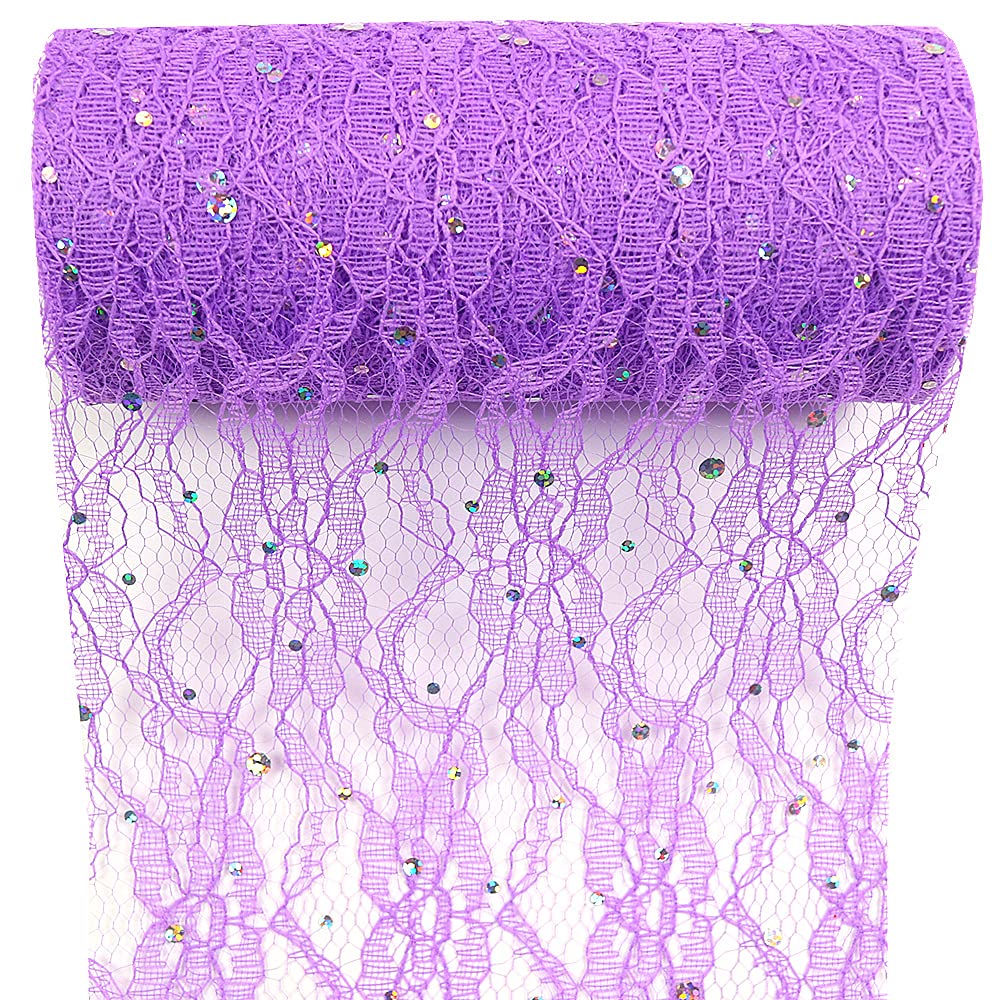 Lace Glitter Tulle Rolls 6 inch x 10 Yards (30 feet) Purple Tulle Rolls Spool Fabric Tutu for DIY Skirts Wedding Gift
