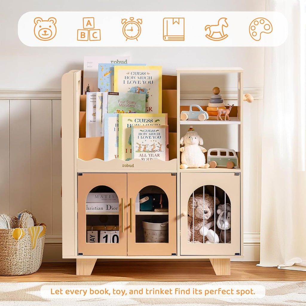 Toy Storage Organizer, All-in-One Toy Organizers and Storage, Kids Wooden Bookshelf with 6 Storage compartments, Toy
