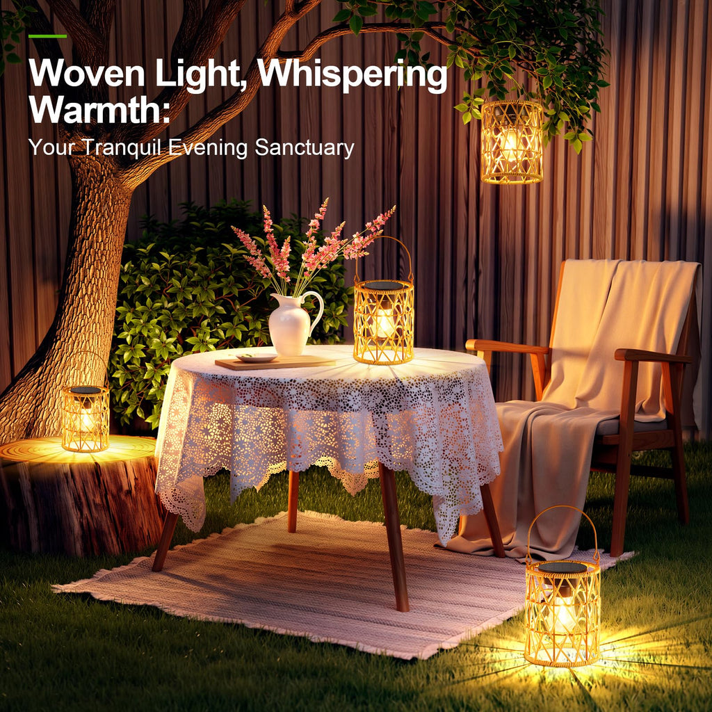 Solar Lantern Outdoor Lights, 2 Pack Bright Hanging Solar Lanterns Outdoor Waterproof with Handle, Decoration Rattan