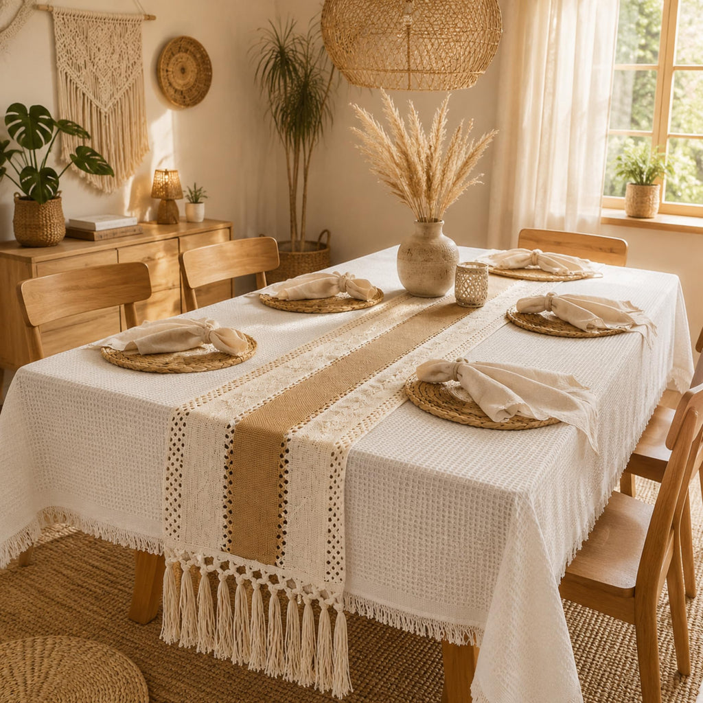 Boho Placemats Set of 8, 18 Pcs Table Set with Runner, Napkins, Tablecloth