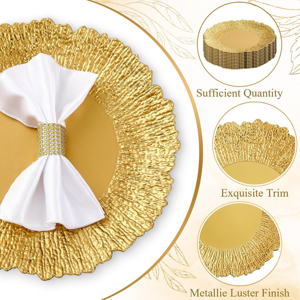 Gold Charger Plates 13" Round Reef Gold - Set of 12