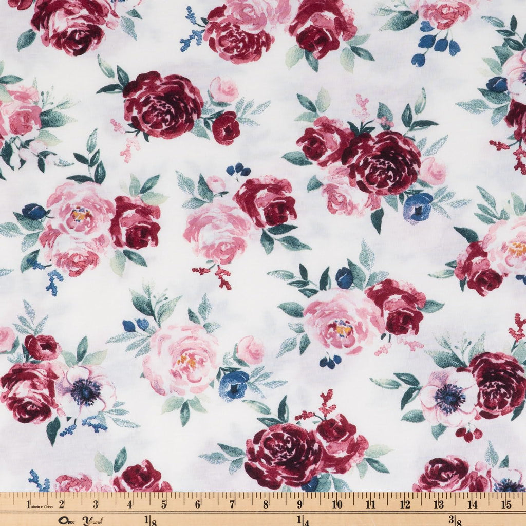Watercolor Floral Knit Fabric, 1 Yard