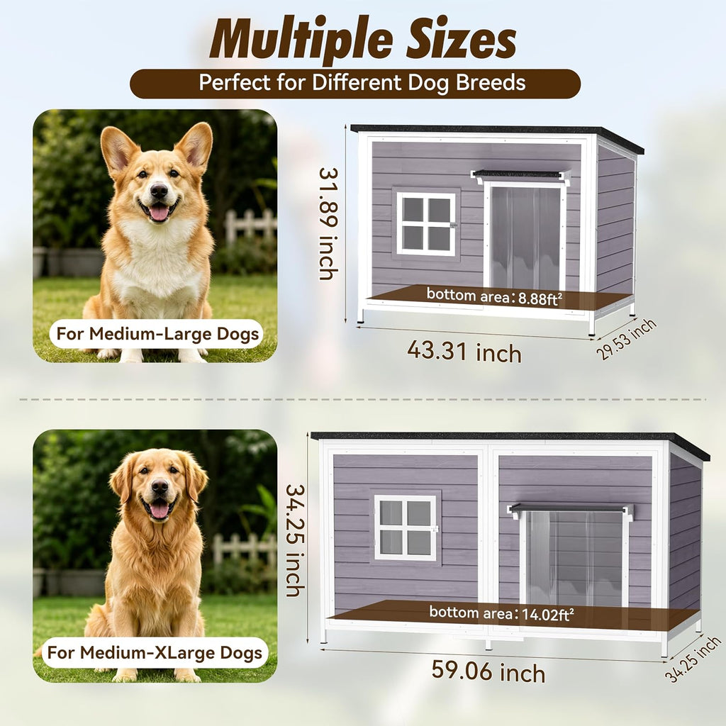 59" Extra Large Wooden Outdoor Dog House, Grey