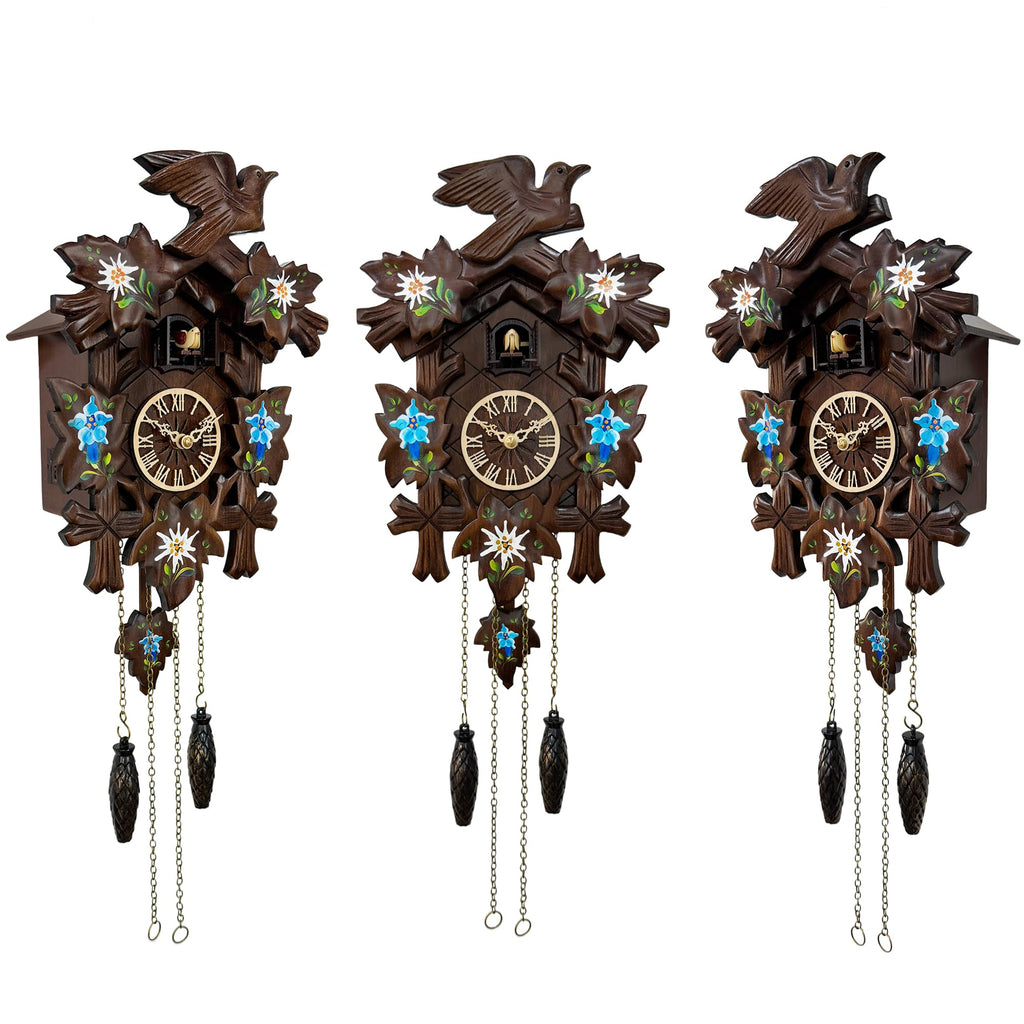 Handcrafted Edelweiss Cuckoo Clock, Black Forest Style, Quartz
