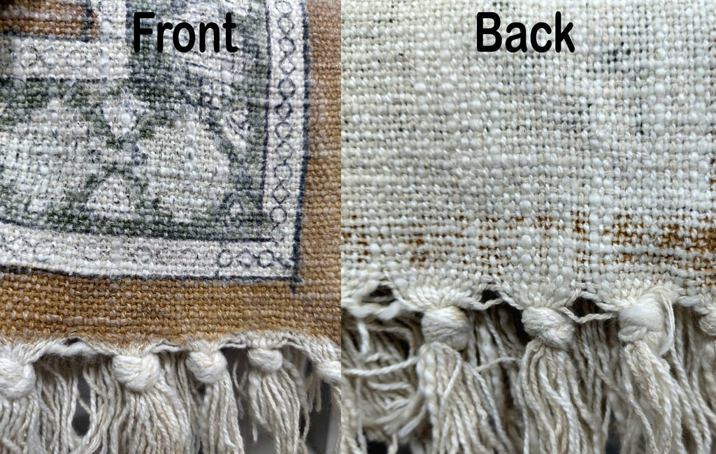 100% Pure Cotton Woven Breathable Handblock One Side Printed Throw Blanket, 50" x 60" Fringed Floral Print Decorative