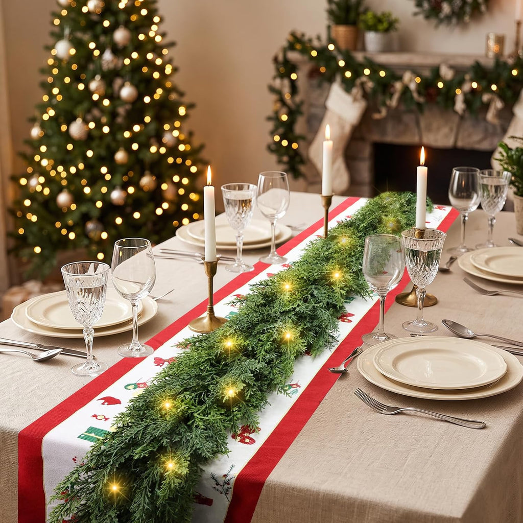 18 FT (2 * 9FT) Cedar Garland with Lights - Realistic Prelit Christmas Garlands for Mantle, Stairs, Fireplace, Indoor
