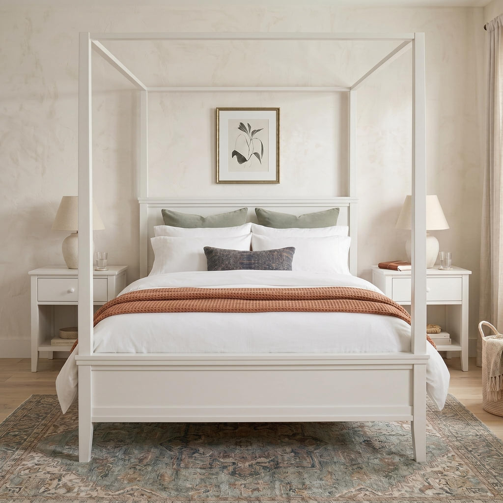 Rustic Farmhouse 4-Poster Canopy Platform Bed with Headboard
