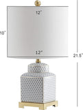 21.5" White and Navy Blue Ceramic Ginger Jar LED Table Lamp