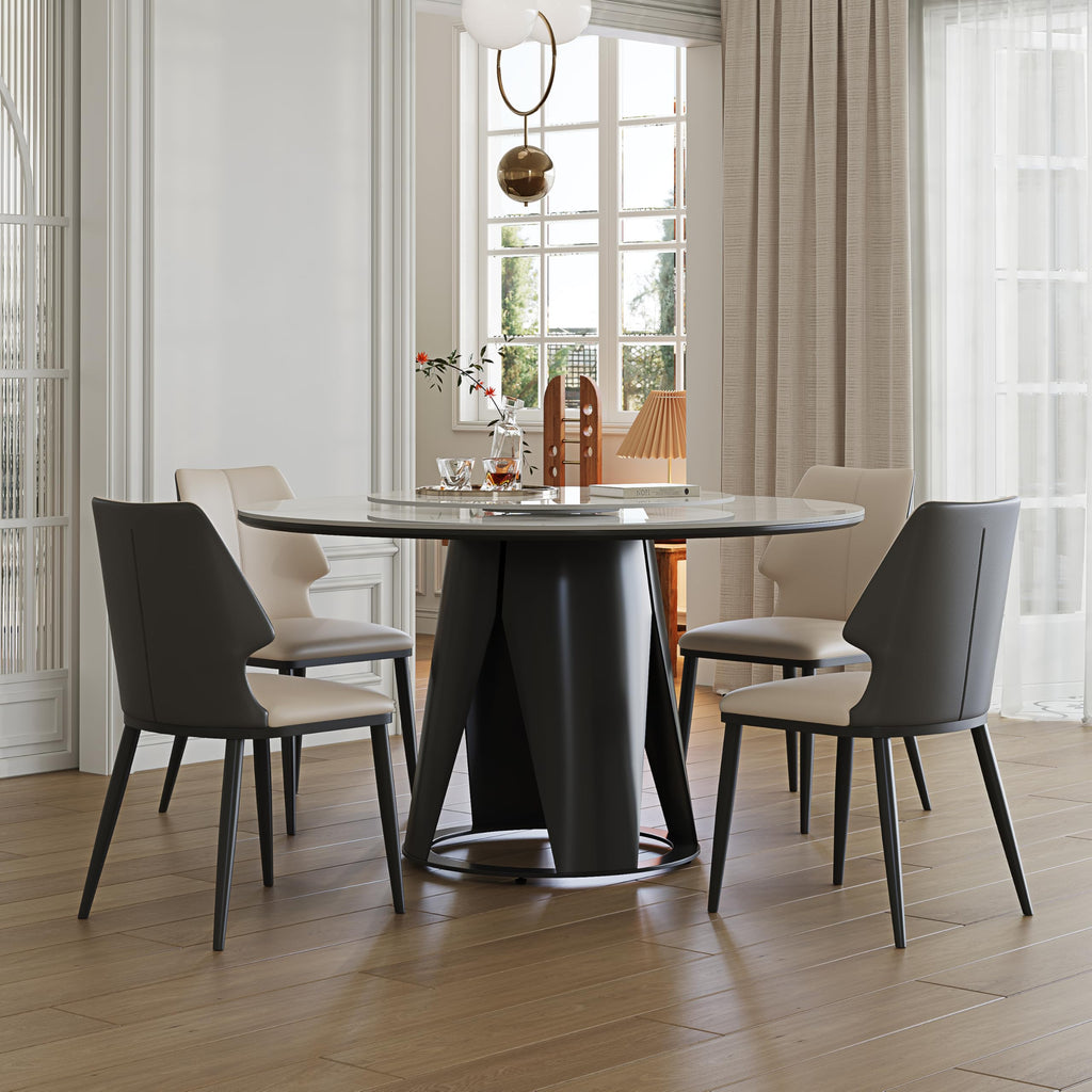 59" Round Dining Table, Modern Turntable Marble Dining Table with Lazy Susan, Sintered Stone Tabletop Dining Room