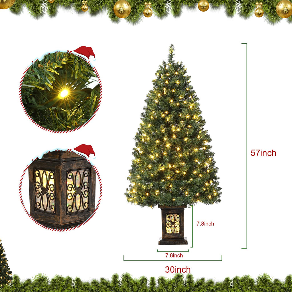 4.5 ft Artificial Fiber Optic Christmas Tree, Pre-Lit Artificial Potted Xmas Tree with 300 Led Lights, 8 Lighting