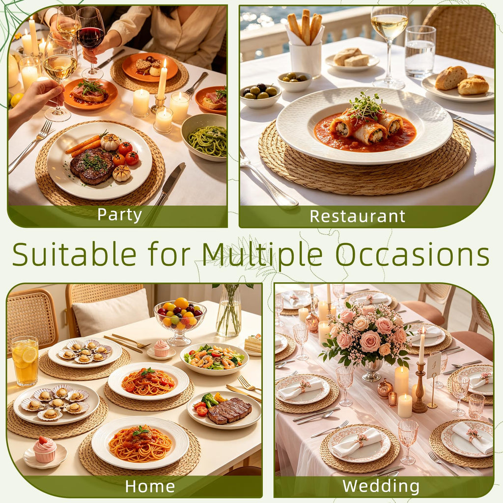 12 Pack 13 Inch Round Woven Placemats, Wicker Table Mats