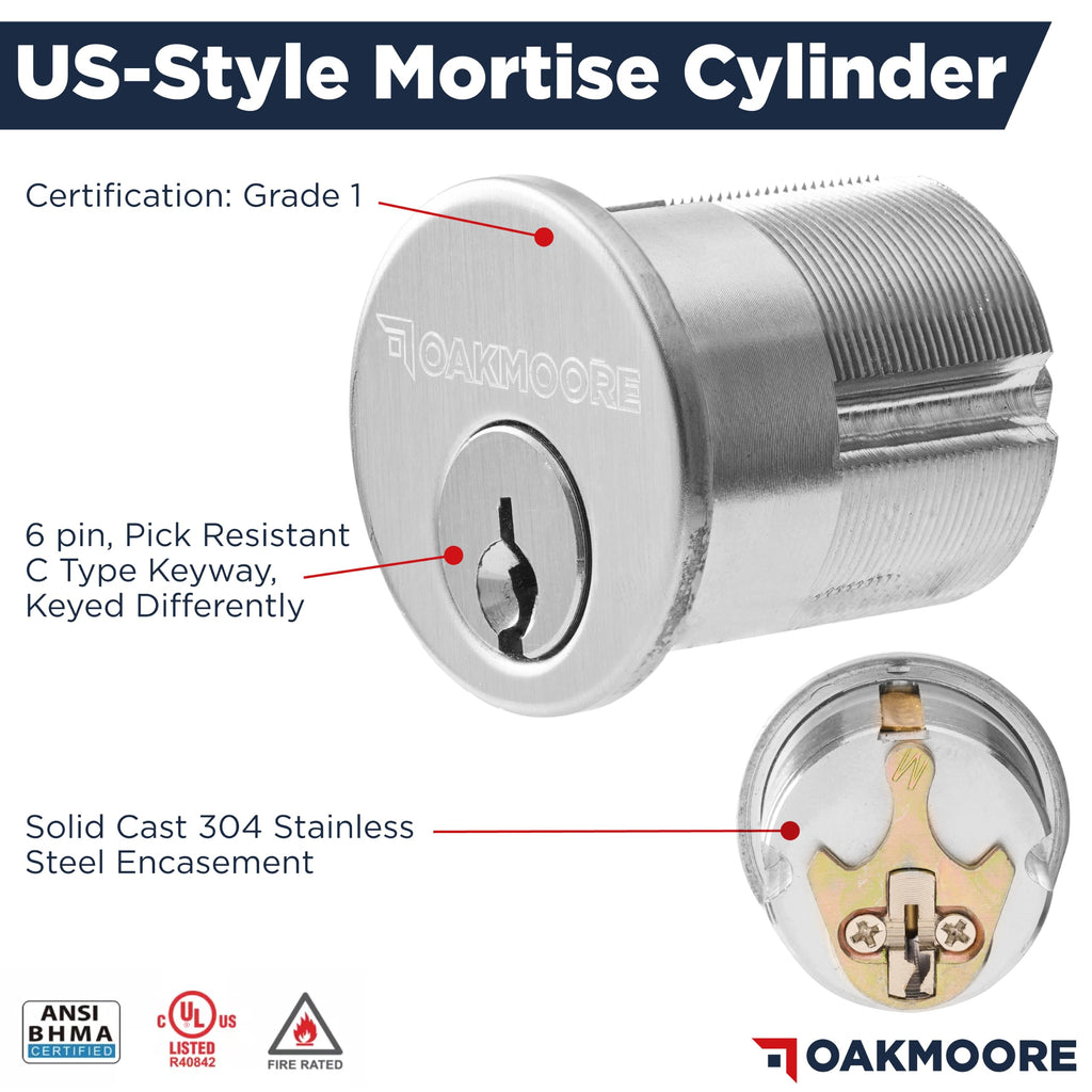 Mortise Lock Set Interior Door | Grade 1 Commercial Door Handle with Lock | ANSI Certified Mortise Cylinder Lock for