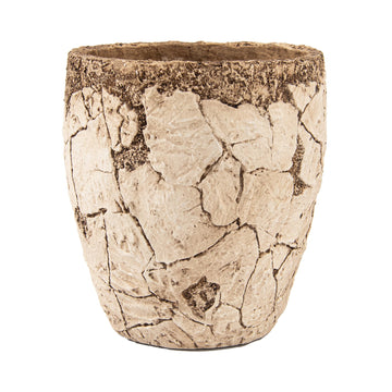 11" H x 10" Dia Fiberstone Planter Pot with Drainage Hole, Handcrafted Distressed Decorative Flower Pot for Indoor