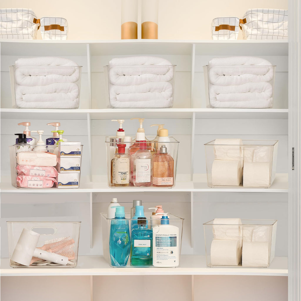 4 Pack Extra Large Clear Storage Bins, 11x11 Cube Organizer