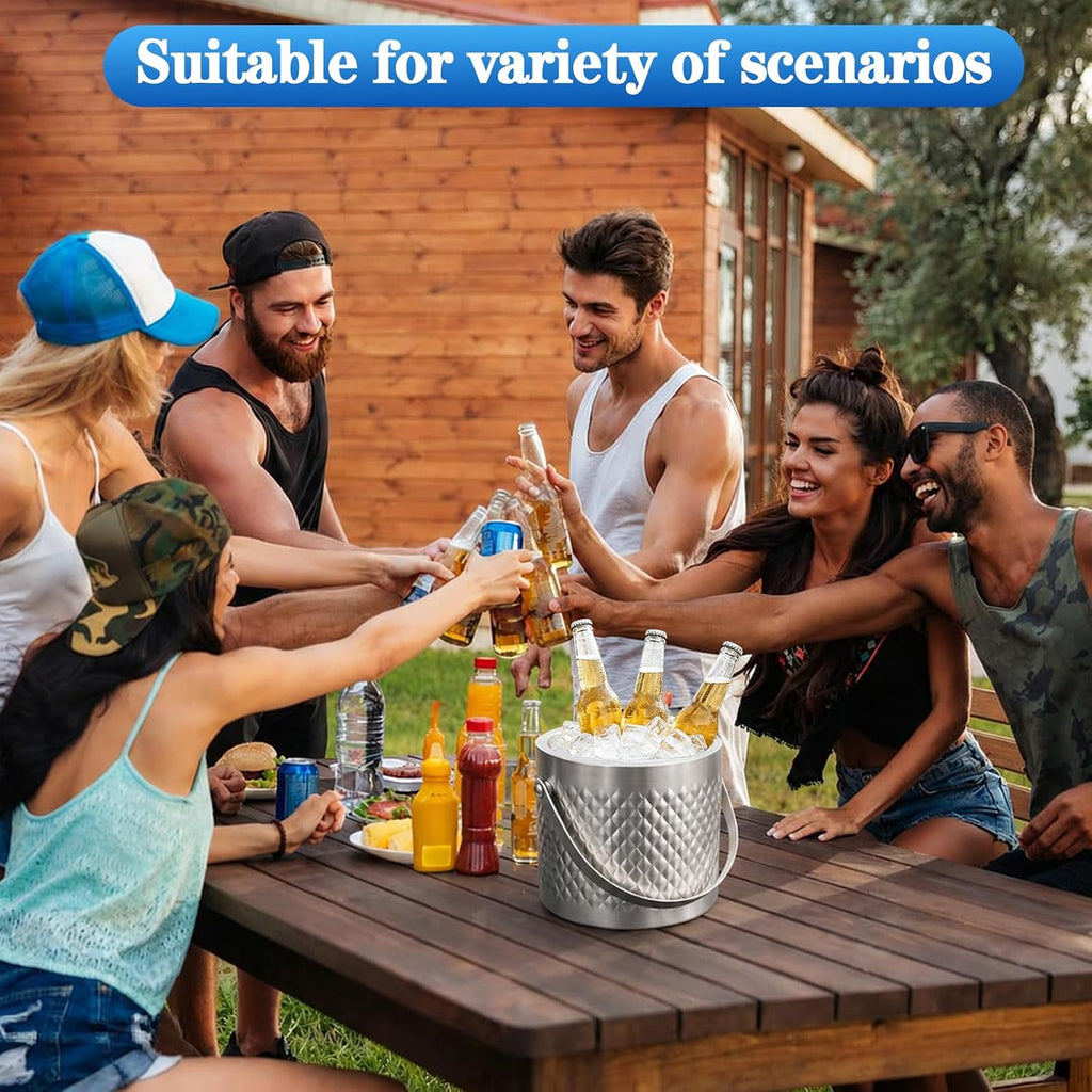 3.6 QT / 3.4L Stainless Steel Ice Bucket with Lid, Scoop & Tongs, Double Wall Insulated Ice Bucket for Parties