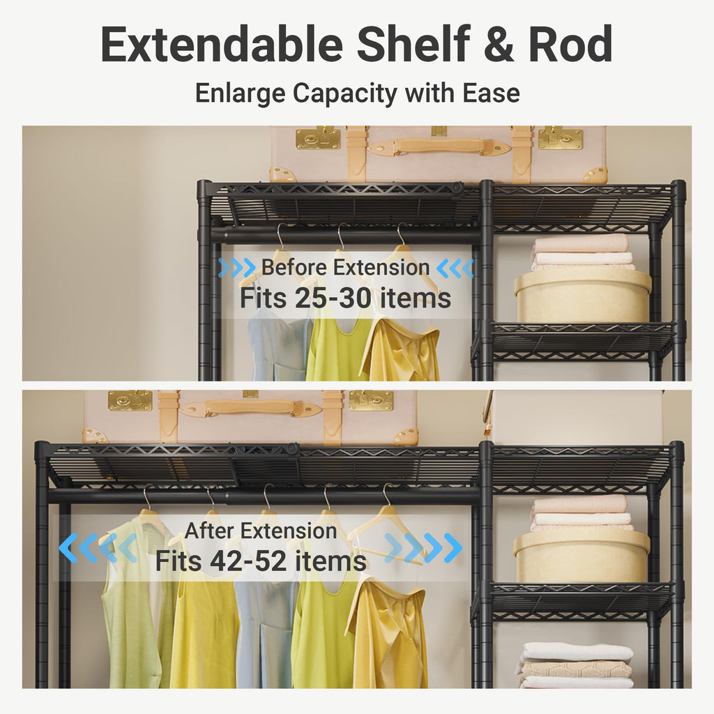 X2 Expandable Clothes Rack Portable Closet Organizer System Black